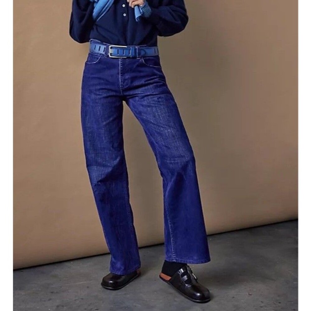 New We The Free Tinsley Baggy High Rise Flocked Jeans Size 27 Blue Velvet Retro